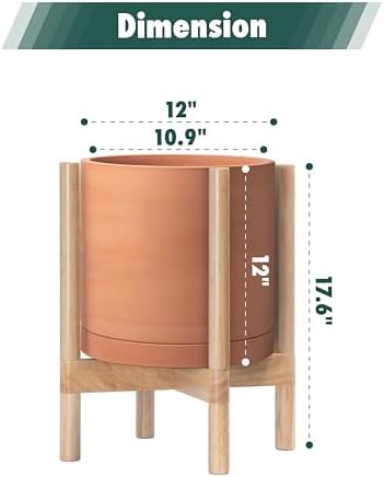 D'vine Dev Terracotta Pot with Natural Wood Stand, 12 in, 55-B-J-5 - Image 3