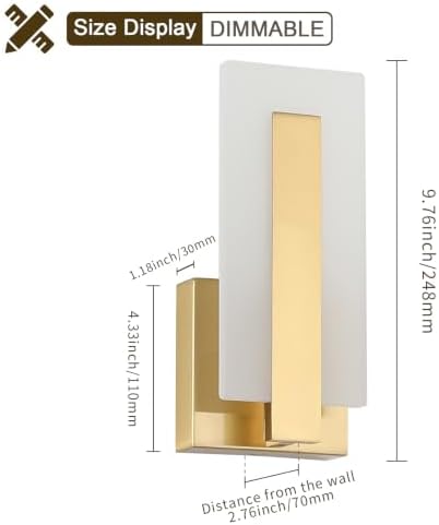 Joosenhouse Modern LED Wall Sconce Set of 2, Dimmable Hardwired Bathroom Vanity Light Indoor Wall Sconce for Hallway, Bedroom, Study, Living Room, 9.76 Inch Brass Wall Lights - Image 6