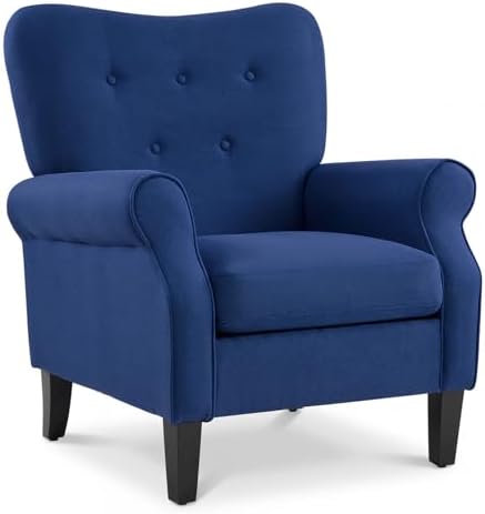 YOLENY Modern Accent Chair,High Back Armchair,Upholstered Fabric Button Single Sofa with Wooden Legs for Living Room,Bedroom,Club,Light Blue by YOLENY