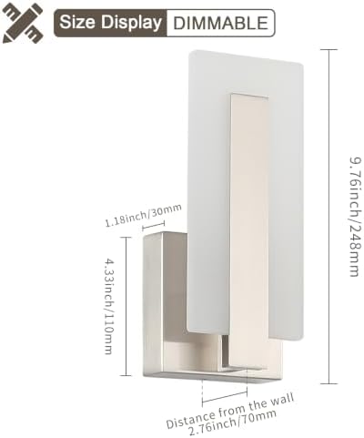 Joosenhouse LED Wall Sconce Set of 2, Hardwired Dimmable Wall Mounted Lights, Indoor Wall Lights for Hallway, Bedroom, Study, Living Room, 9.76 Inch Brushed Nickel Wall Sconce Lighting - Image 5