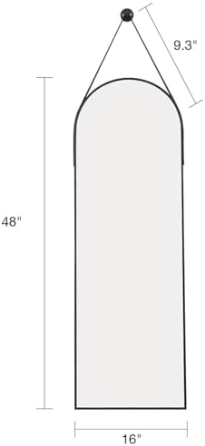 Full Length Mirror, Arched Wall Mounted Mirror, 48"x16" Door Mirrors with Hanging Leather Strap, Wall Mirrors Full Length with Aluminum Frame for Bathroom Living Room Entryway (Black) - Image 4