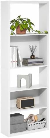Furinno Viola 5-Tier Thick Frame Book Shelf, Adjustable Shelves, White by Furinno-FitsYourSpaceFitsYourBudget