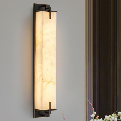 Modern Marble Wall Sconce Natural Alabaster Sconce, 23.6in Black by YMDHFS