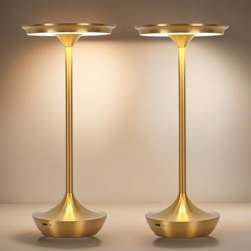 2 Pack LED Rechargeable Cordless Table Lamps,Portable Outdoor 6000 mAh Battery Operated Table Light Touch Control 3 Color Dimmable Waterproof for Patio/Cofee/Restaurant/Camping/Dining/ Bedroom-Gold by XIHCordlessTableLamp