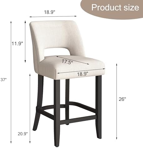 VKNOW Bar Stools Set of 6, 26" Upholstered Counter Height Bar Stools - Image 2