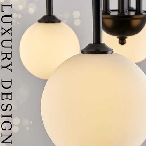 CATINER Modern 52" 12-Light Black Sputnik Chandelier with Milk Glass Globe - Image 5