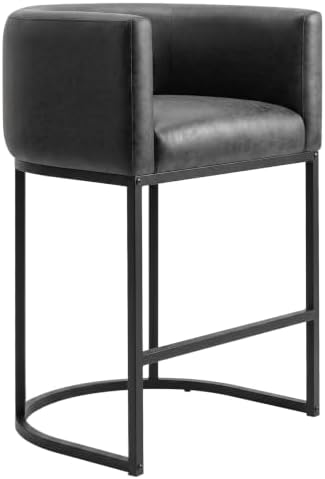 Counter Height Bar Stools for Kitchen Island, Modern Counter Stools for Dining Room, 24 Inch Seat Height Barstools with Metal Legs, Faux Leather Bar Stool with Back Footrest, Black by KRAMZMINGQualityHome