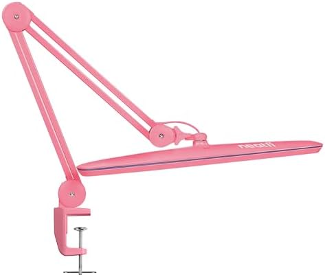 Neatfi XL 2,200 Lumens 24W LED Desk Lamp – 23” Wide Shade | Dimmable Eye-Caring Task Light | Adjustable Arm | Home Office, Study, Crafts & Nail Tech (Pink, Non-CCT with Clamp) by Neatfi