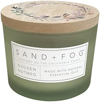 Sand + Fog Scented Candle - Golden Nutmeg – Additional Scents and Sizes – 100% Cotton Lead-Free Wick - Luxury Air Freshening Jar Candles - Perfect Home Decor – 12oz by SandFogHome