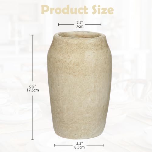 Briful Rustic Vase for Farmhouse Tabletop Decor, 6.8" Small Ceramic Vase, Distressed Antique Earthenware Vase for Modern Farmhouse, Bookshelf Kitchen Counter Mantle Shelves Bedroom Home Office Decor - Image 3