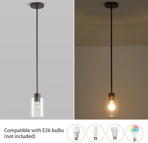 Oil Rubbed Bronze Pendant Lights Kitchen Island - Clear Glass Pendant Light Fixture Multiple Stems Rods 3 Units 12 Inch 3 Units 4 Inch (2 Pack Oil Rubbed Bronze Downrod) - Image 4