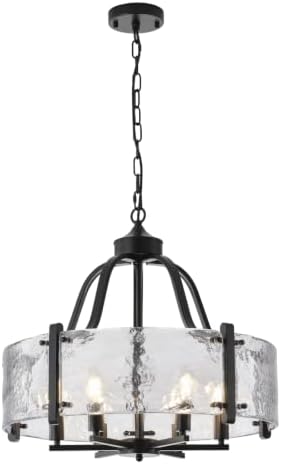 Water Textured Glass Chandelier, 22 " Black Round Dining Room Light Fixture by Unknown