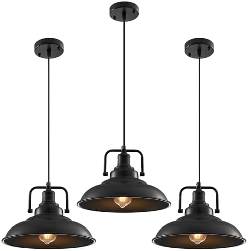 Black Pendant Light 12.5 inches 3 Packs, Farmhouse Pendant Light, Industrial Pendant Lighting, Kitchen Pendant Lights, Pendant Lights Kitchen Island for Dinning Room Entryway Barn by SESIMENTLogoGoboProjector