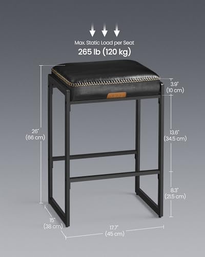 VASAGLE Bar Stools Set of 2, Counter Height, PU Leather, 26-Inch - Image 2
