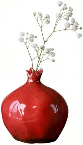 VOSAREA Glazed Ceramic Pomegranates Bud Vase, Pomegranate Home Decor Creative Flower Vase Fake Pomegranate Fruit Table Centerpiece Art Craft Ornament Housewarming Gift B, 12.50X9.50X9.50CM, Red by Vosarea