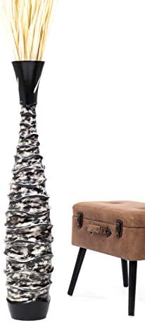 Leewadee Large Black White Home Decor Floor Vase – Wooden 43 inches Tall Farmhouse Decor Flower Holder for Fake Plant and Pampas Grass - Image 7