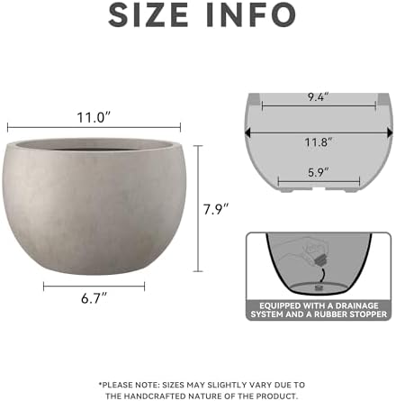 Kante Small Round Bowl Weathered Concrete Planter 11.8" Dia, Outdoor - Image 2