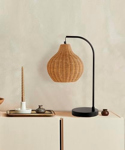 HarvestLand Sunwoven Boho Rattan Table Lamp, Woven nightstand lamp - Image 6