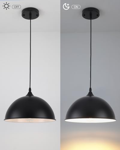 Black Pendant Lights Kitchen Island 2 Pack, 11.8" Farmhouse Dome Pendant Light, Adjustable Height Island Pendant Lights for Dining Room Bedroom - Image 4