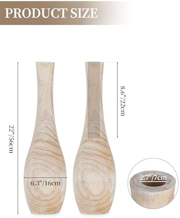 Hanobe 22" Tall Wood Floor Vase for Pampas Grass, Boho Style, Set of 2 - Image 4