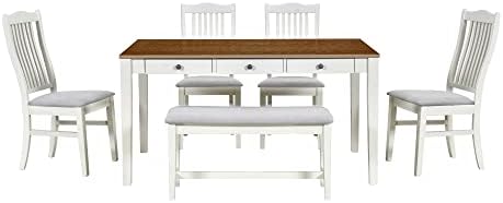 Compact 6-Piece Dining Table Set, Solid Wood Kitchen Dining Room Table Set with 4 Padded Ergonomic Chairs & Bench, 60'' Rectangular Table with Storage Drawer, Space-Saving Design (Grey-P) - Image 7