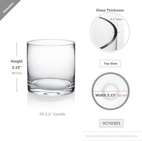 WGV Cylinder Vase, 3" W x 3" H, Clear Skinny Narrow Glass Candle Holder Bud Floral Container Planter Terrarium for Wedding Party Flowers Centerpieces Home Office Decor, 1 Piece - Image 2