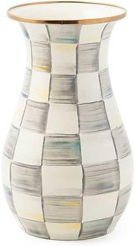 MACKENZIE-CHILDS Enamel Tall Vase, Gray-and-White Sterling Check by Unknown