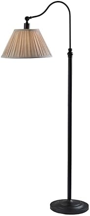 Adesso Floor Lamp, Black & Oatmeal, Pleated Shade, Curved Arm, 63” by Adesso