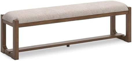 Signature Design by Ashley Cabalynn Farmhouse Upholstered Dining Bench, Foam Cushion, Hardwood Solids, 63.5" W x 16.5" D x 19.75" H, Beige & Light Brown by Unknown