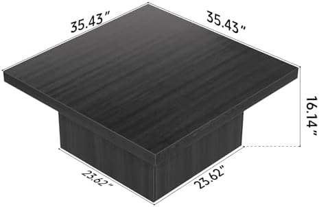 Square Coffee Table,Wooden Living Room Table,Center Table with a Large Tabletop,35.4" x 35.4",for Small Spaces, Apartments, Living Rooms, Black - Image 2