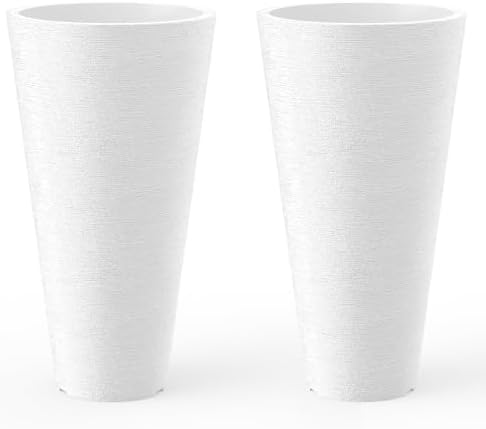 Kante Set of 2 White Plastic Round Planters 18" Tall Home & Outdoor by Unknown