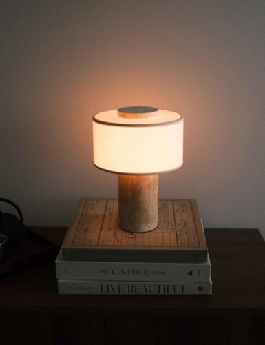 Stone Lamp, Natural Travertine Table Lamp 10 Inch Marble Wabi Sabi Light Fixture Organic Modern Home Decor Warm to Cool White Light for Bedside, Console, Entryway, Counter...(Plug-in Travertine Lamp) - Image 6