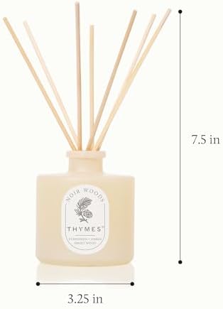 Thymes Petite Oil Reed Diffuser Set – Includes Reeds, Fragrance Oil & Glass Bottle – Luxury Scent Diffusers for Home Decor – Notes of Fresh Evergreen, Smoky Wood & Golden Amber (Noir Woods, 4 fl oz) - Image 7