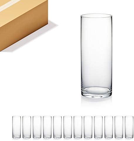 WGVI Quality Thick Weighted Clear Cylinder Glass Vases, 4"W x 10"H, Flower Arrangement Floating Candle Holders Wedding Centerpieces Terrarium Planter Floral Storage Container, Bulk Wholesale, 12 Pcs by WGVInternational-OpusGlassware