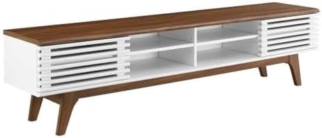 Modway Render Mid-Century Modern Low Profile 70 Inch Media Console TV Stand in Walnut White, 70" by Modway