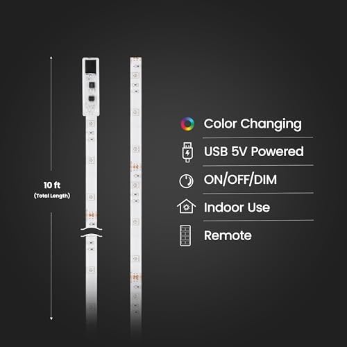 Feit Electric 10ft Color LED Tape Light, Dimmable, RGB Color with Remote Control, Cut-to-Fit Design, 5V USB-Powered Display Lighting, Indoor Use Only, 25,000-Hour Lifetime, TAPE120/RGB/USB - Image 3
