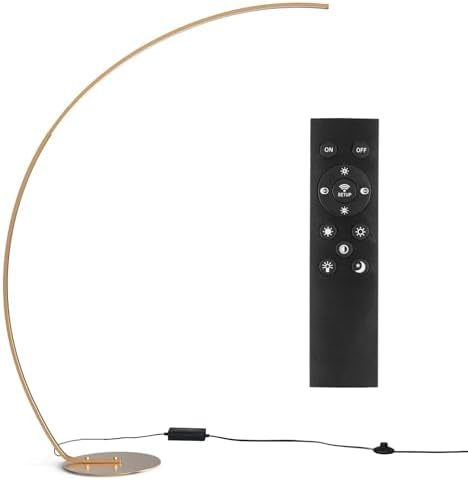 NUÜR 67" Gold Arc Floor Lamp, Modern LED Standing Lamp with Remote - Image 6