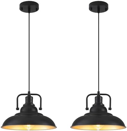 Black and Gold Pendant Light 12.5 inches 2 Packs, Farmhouse Pendant Light, Island Pendant Lights, Kitchen Island Pendant Lights, Pendant Lights Kitchen Island for Bedroom, Kitchen, Island by SESIMENTLogoGoboProjector