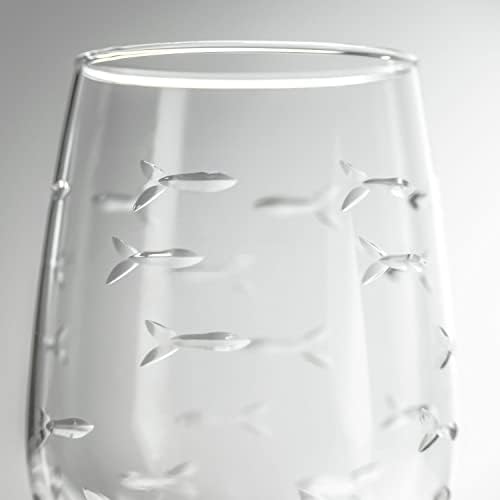 Rolf Glass School of Fish White Wine Glass | 12 ounce Stemmed Set of 4 | Lead-Free Glass | Diamond Wheel Engraved in America - Image 3