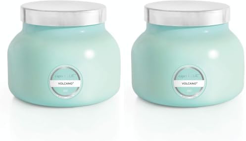 Capri Blue Volcano Scented, Glass Jar Candles for Home with Tropical Fruit & Sugared Citrus, Soy Wax Blend, Aqua Color (19 Oz) (Pack of 2) by Unknown