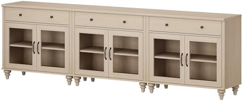 WAMPAT Sideboard Buffet Cabinets with 6 Glass Doors, Large Kitchen Storage Cabinets, Wooden Coffee Bar Tables with Vintage Gourd Leg, Sideboard Credenza Table for Dining Room, Living Room, Beige, 102" - Image 6