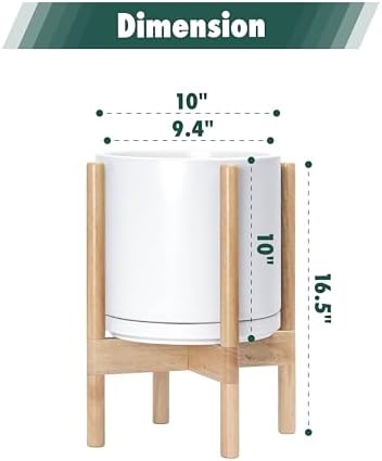 D'vine Dev Ceramic Pot with Natural Wood Stand, White, 10 in, 55-B-K-1 - Image 2