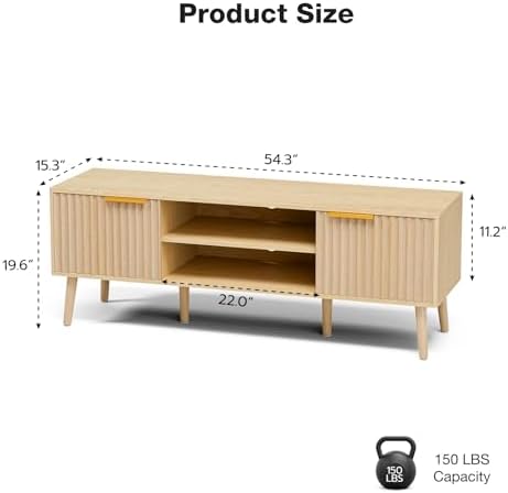 LCRBOL TV Stand with Fluted Doors for TVs up to 65", Modern, Natural - Image 2