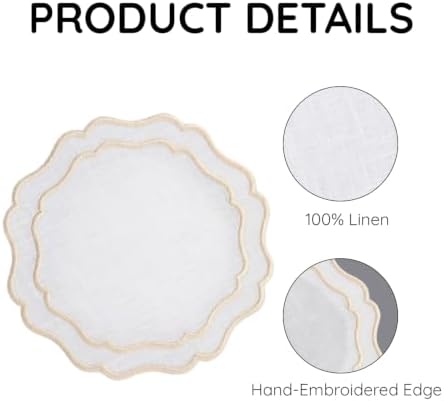 Linen Coasters for Drinks, Set of 6, 6 inch, White-Taupe - Image 4