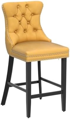 SoarFlash Modern Velvet Upholstered Bar Stools Set of 2 with Wood Legs, Button Tufted,Chrome Nailhead, Counterstool Seat, Armless Bar Chairs (Gold) - Image 4