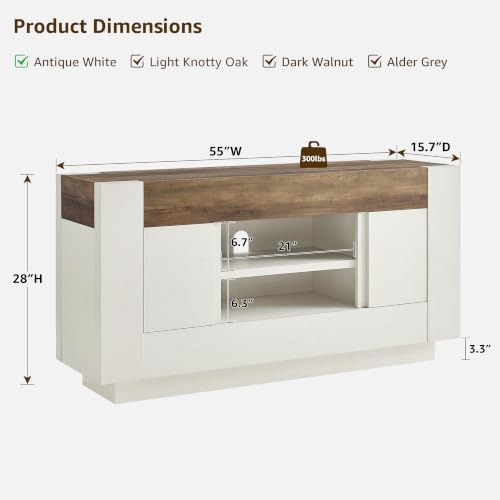 OKD 55" TV Stand for 65" TV, Thick Block Media Console, Antique White - Image 2
