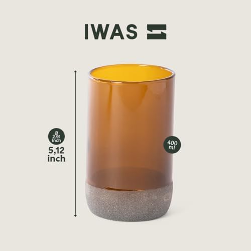 IWAS Upcycled Tall Auburn Drinking Glasses | 350 ML | 12 OZ | Set of 6 | Sustainable Water and Juice Glass For Home | Light Brown Cup | Thick High Ball Modern Amber Glassware | Better Than Recycled - Image 3