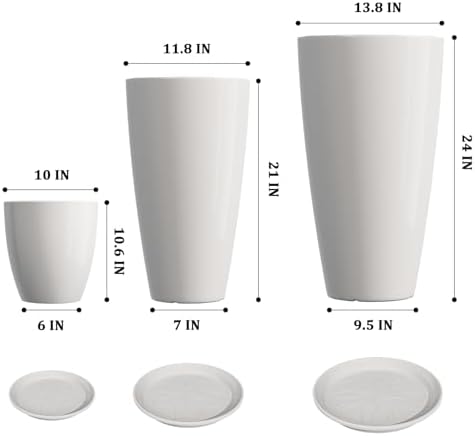 QCQHDU 24,21,11 inch Large Planters with Drainage Hole & Saucer, Set of 3 Plant Pots Tall Planter for Indoor & Outdoor Plants Home Modern Decor - Image 3