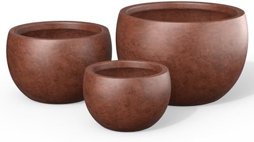 Kante Set of 3 Rusty Concrete Bowl Planters 19.9" 15.7" 11.8" Dia by Unknown