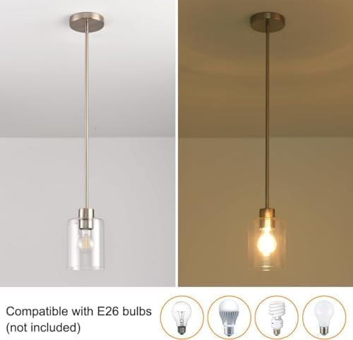 Brushed Nickel Pendant Lights Kitchen Island - Clear Glass Pendant Light Fixture Multiple Stems Rods 3 Units 12 Inch 3 Units 4 Inch (3 Pack Brushed Nickel) - Image 2